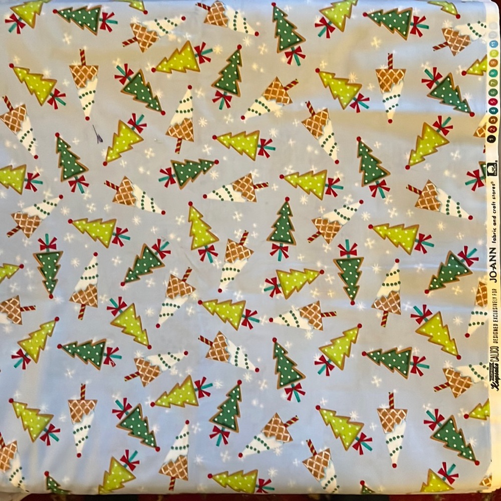 Christmas cookies trees cotton print fabric, 2 yards by 43” wide